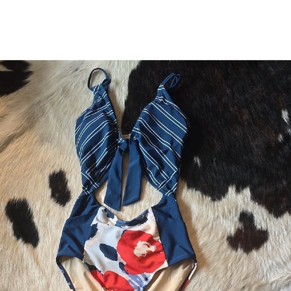 Striped Blue One-Piece Swimsuit